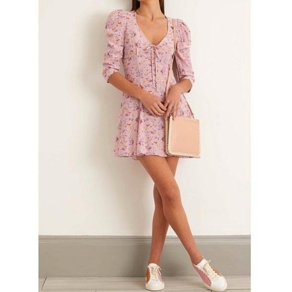 LoveShackFancy Juree Mini Dress 100% Silk Dress Pink Dust SZ6 Whimsigoth Fairy